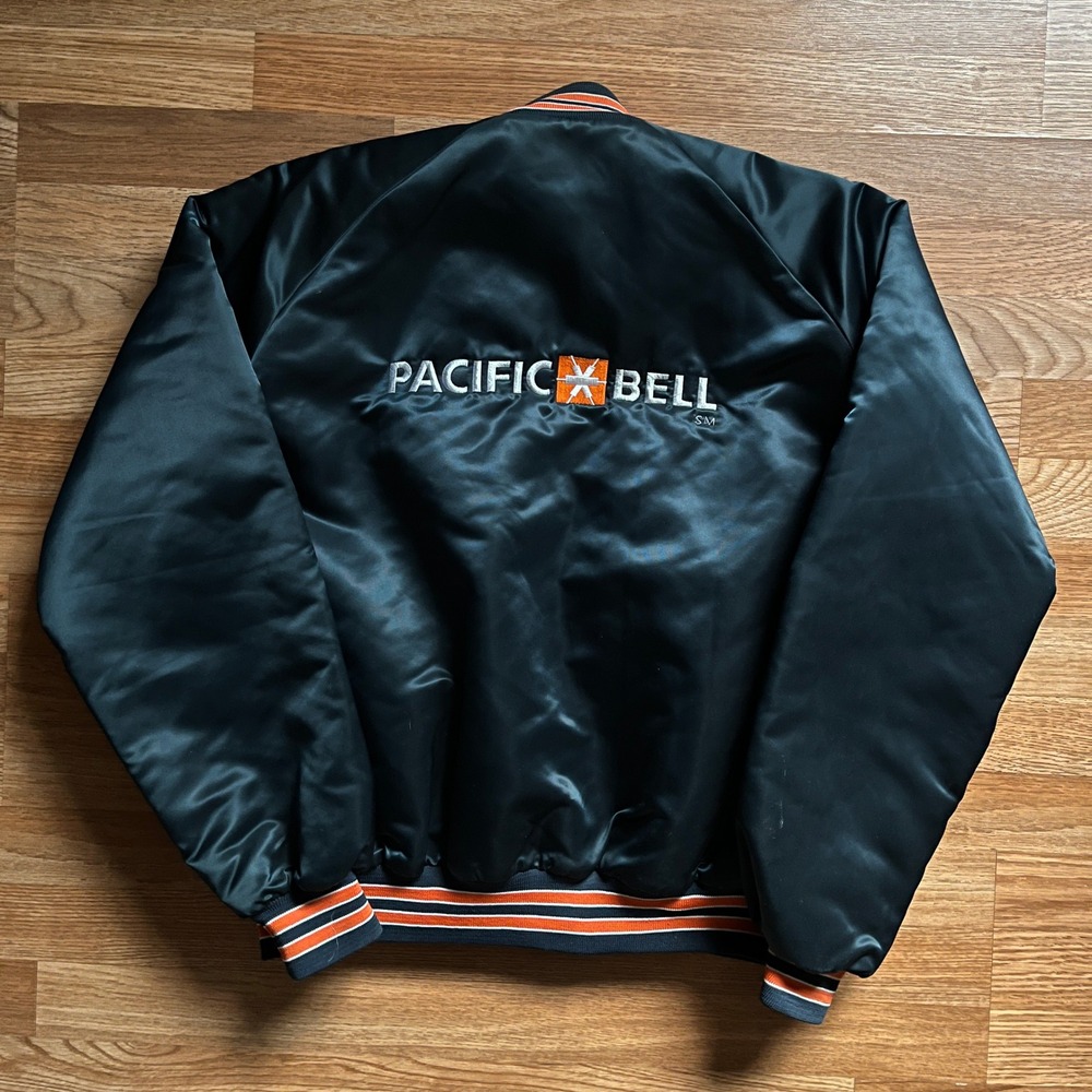VTG 80s Chalk Line Pacific Bell San Diego Super Sunday Satin Jacket XL Navy AT&T